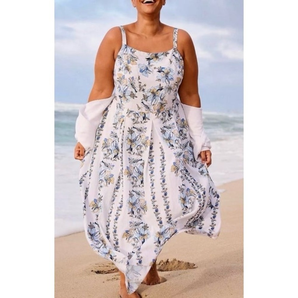 Lane Bryant Floral Maxi Dress Women's 16 Blue White NWT Boho Cottagecore Prairie